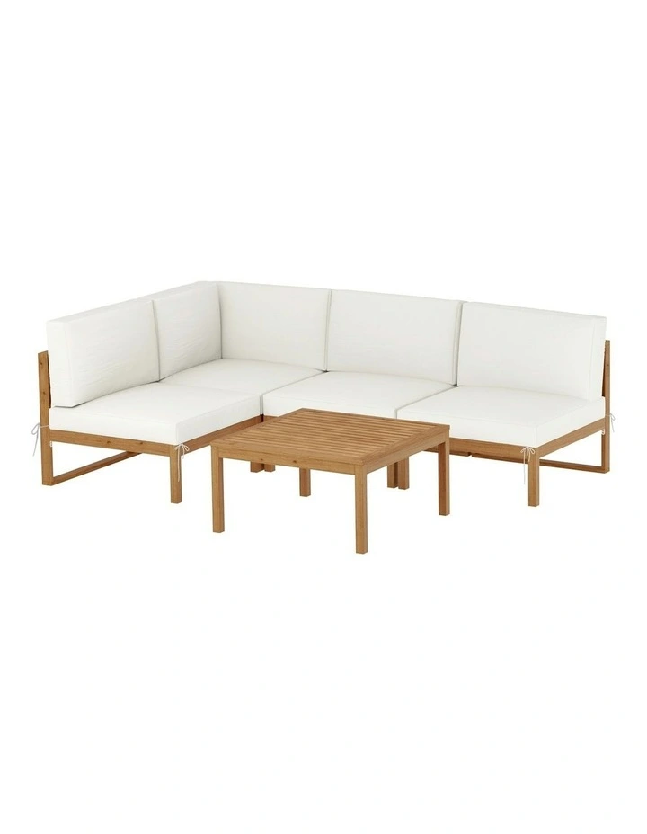 Wooden Lounge Setting 4-Seater Outdoor Sofa Set 5 Picecs in White image 1
