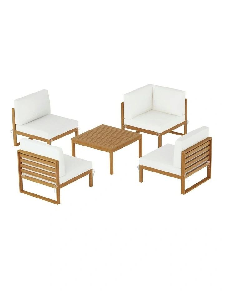 Wooden Lounge Setting 4-Seater Outdoor Sofa Set 5 Picecs in White image 2