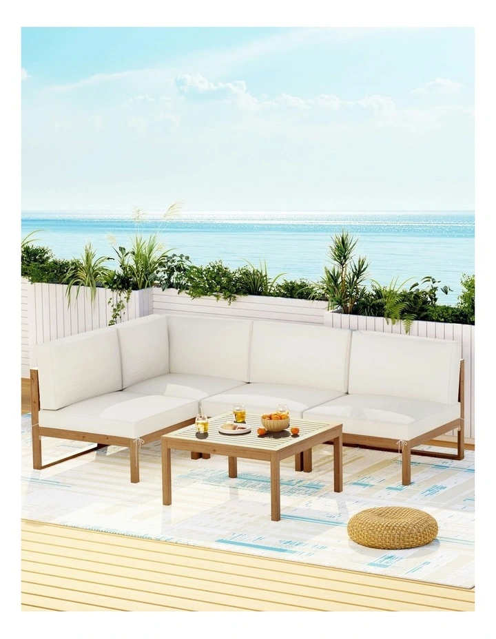 Wooden Lounge Setting 4-Seater Outdoor Sofa Set 5 Picecs in White image 3