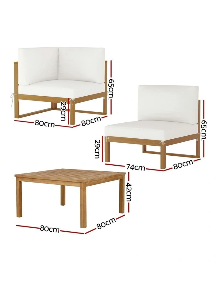 Wooden Lounge Setting 4-Seater Outdoor Sofa Set 5 Picecs in White image 4