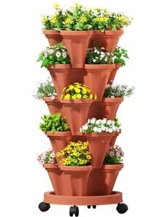 Raised Garden Bed 5 Tier Stackable Planters in Brown