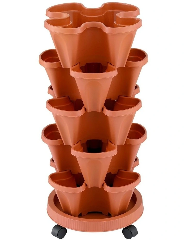 Raised Garden Bed 5 Tier Stackable Planters in Brown image 2