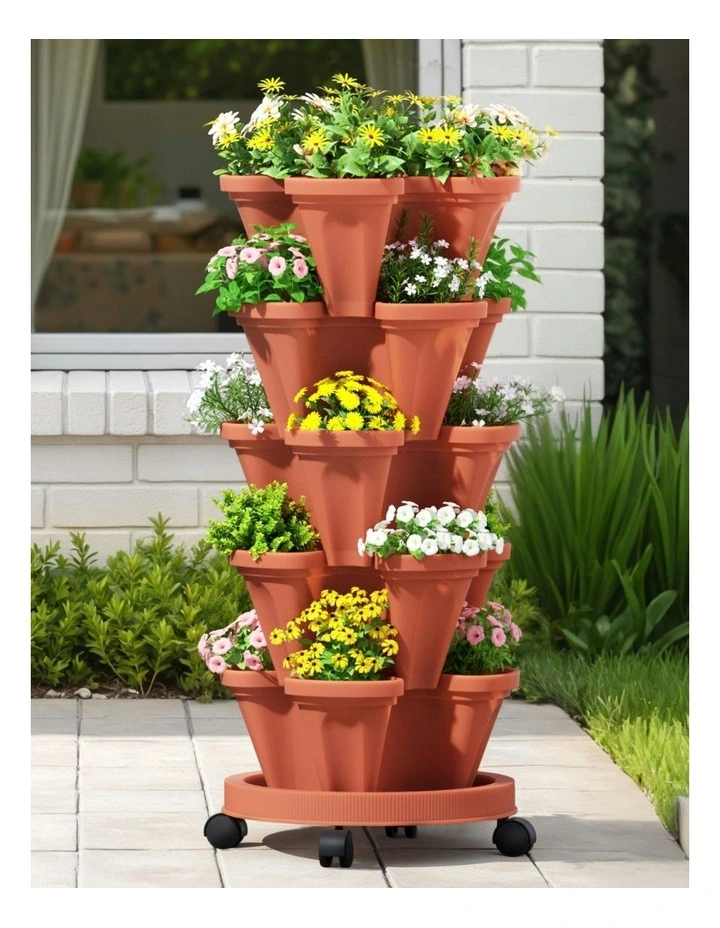 Raised Garden Bed 5 Tier Stackable Planters in Brown image 3
