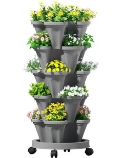 Raised Garden Bed 5 Tier Stackable Planters in Brown