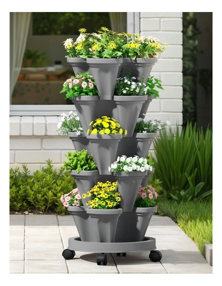 Raised Garden Bed 5 Tier Stackable Planters in Brown image 3