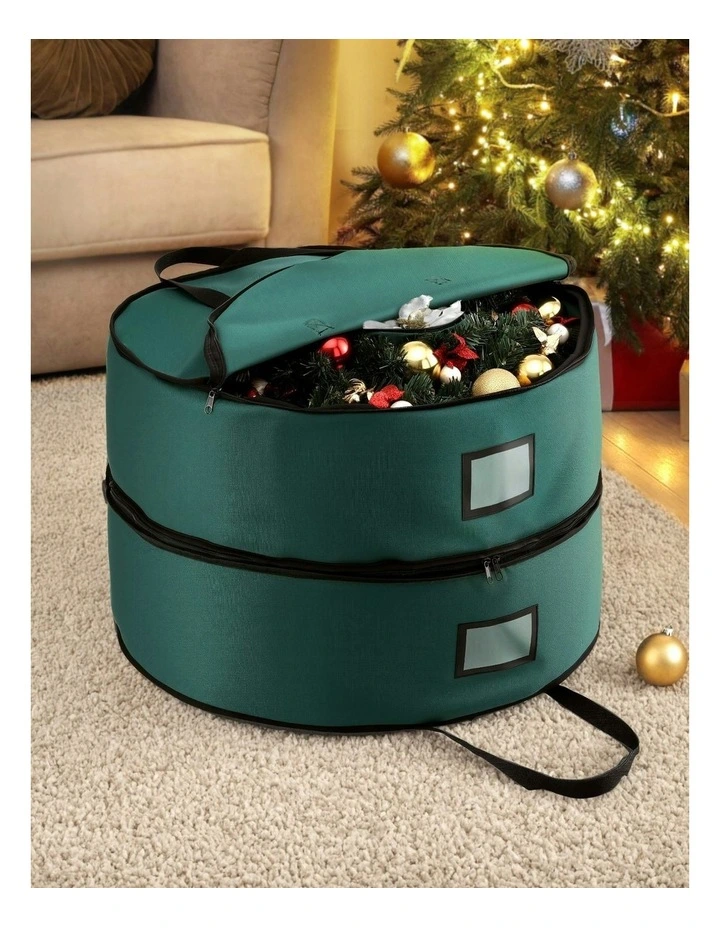 Garland Wreath Storage Bag 2-Tier Ornaments Holder 60cm in Green image 3