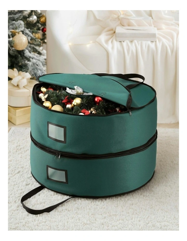 Garland Wreath Storage Bag 2-Tier Ornaments Holder 60cm in Green image 5