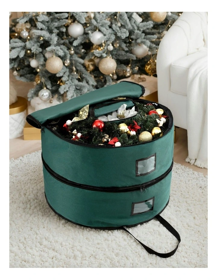 Garland Wreath Storage Bag 2-Tier Ornaments Holder 60cm in Green image 6