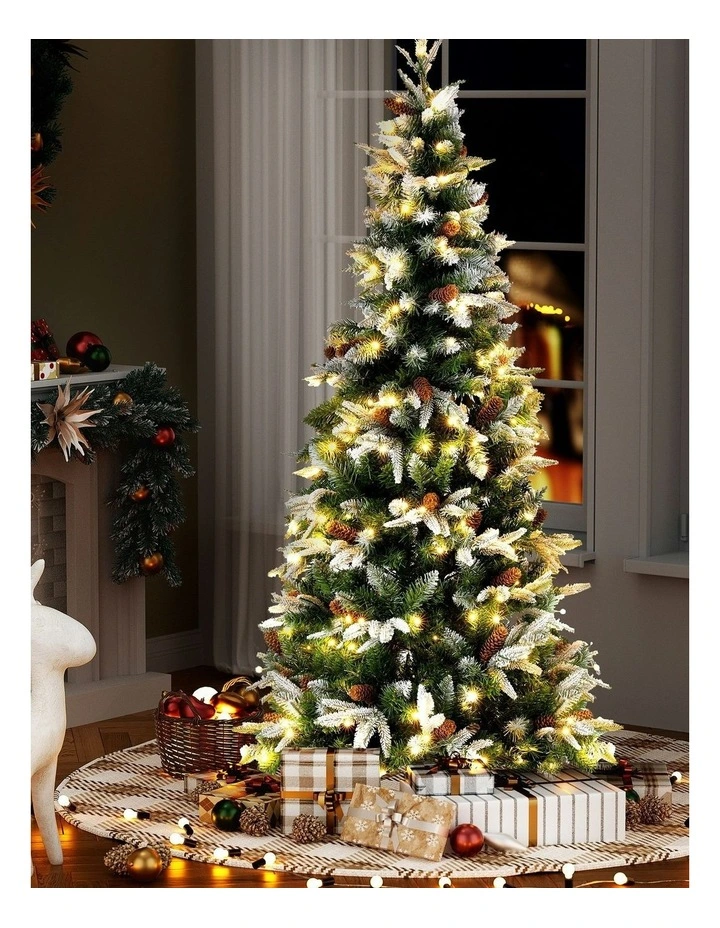 Pine Cones Led Flocking Xmas Tree 680 Tips 190cm in Green image 2