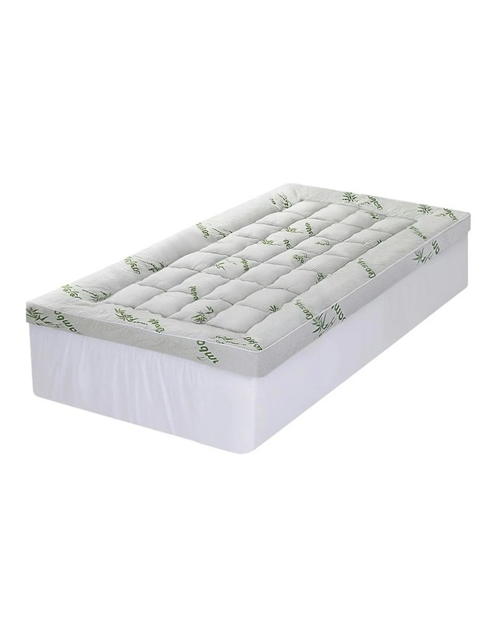 King Single Bedding Pillowtop Topper 11cm in Green/White image 1