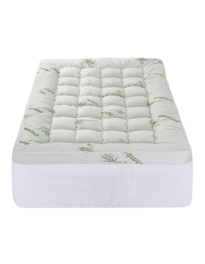 King Single Bedding Pillowtop Topper 11cm in Green/White image 2
