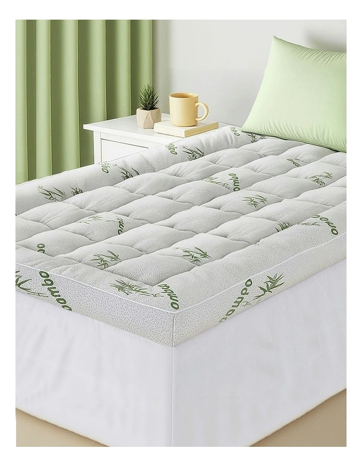 King Single Bedding Pillowtop Topper 11cm in Green/White image 3