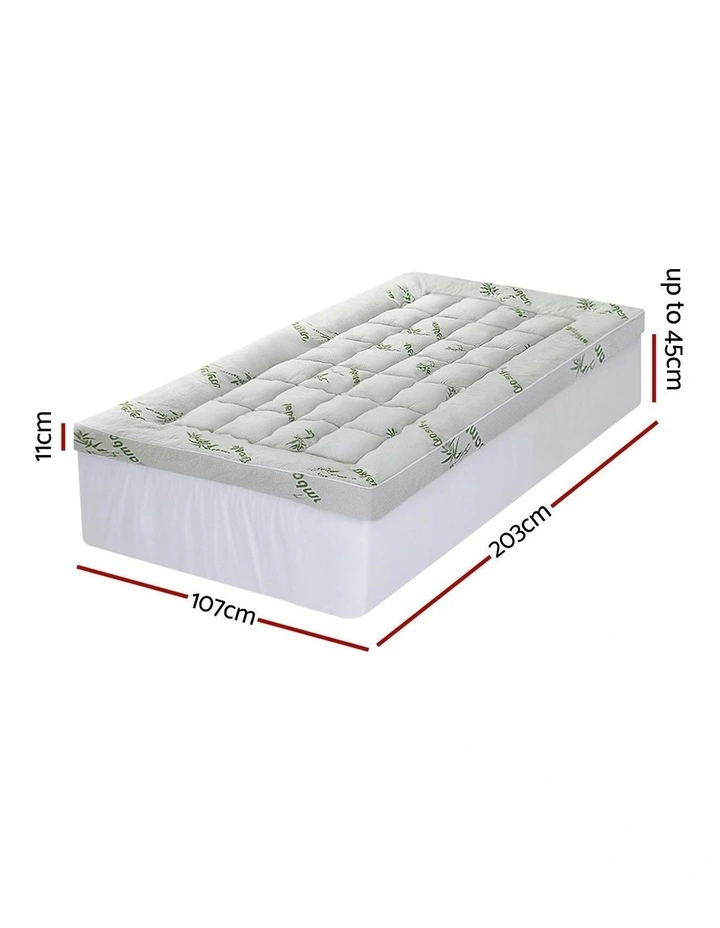 King Single Bedding Pillowtop Topper 11cm in Green/White image 4