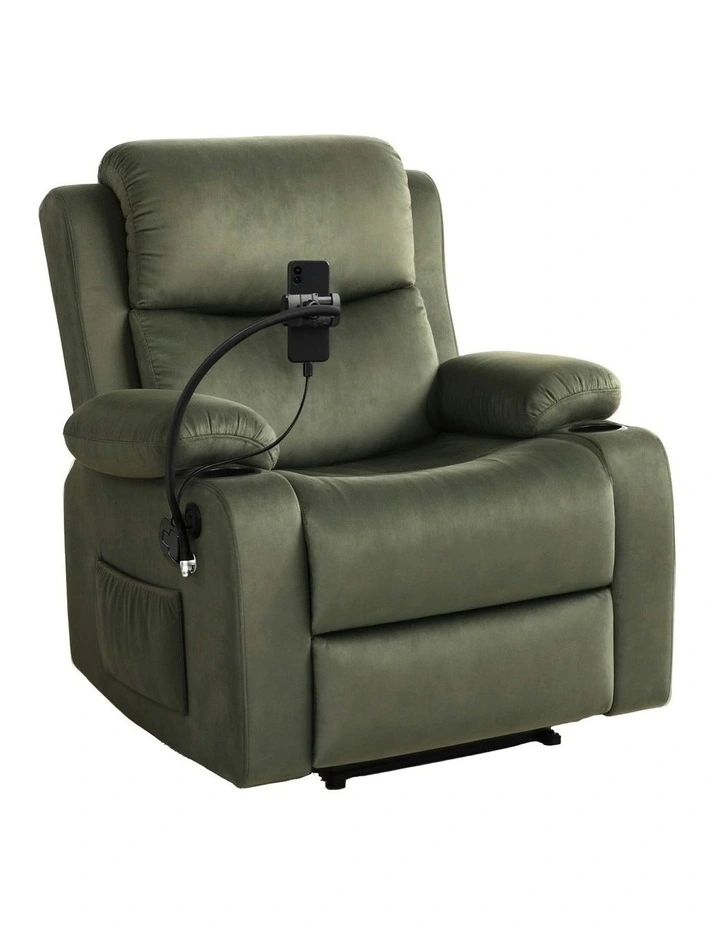 Velvet Massage Recliner Chair with Phone Holder in Green image 1