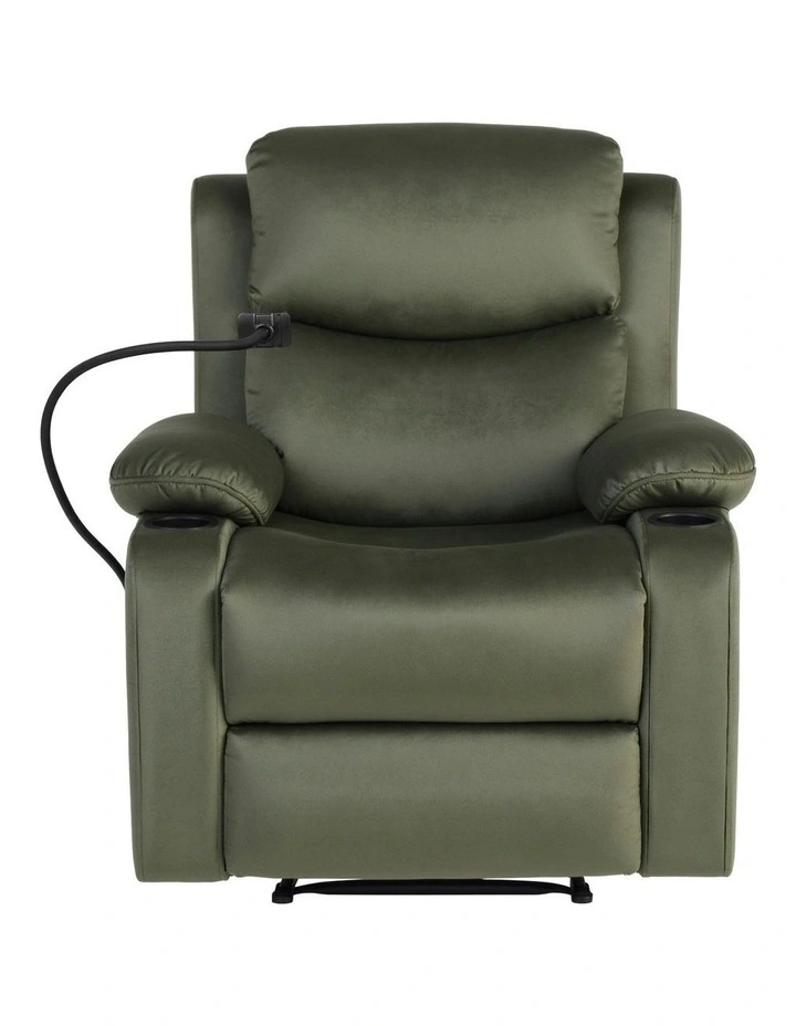 Velvet Massage Recliner Chair with Phone Holder in Green image 2