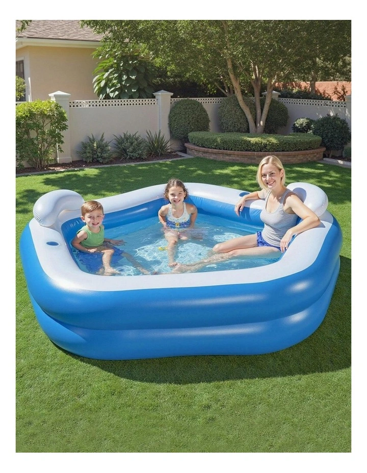 Inflatable Pool Above Ground Pools Seat Cushions Cup Holder 213x206cm in Multi image 3