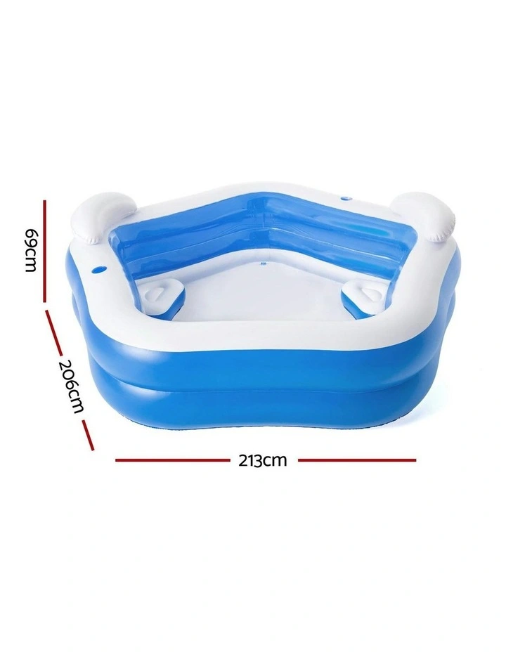 Inflatable Pool Above Ground Pools Seat Cushions Cup Holder 213x206cm in Multi image 4