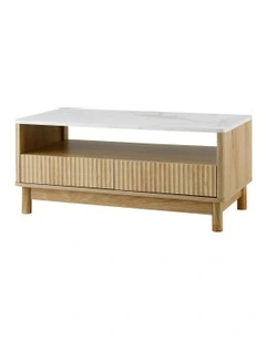 Drawer Shelf Marble Effect Coffee Table in Wood/White