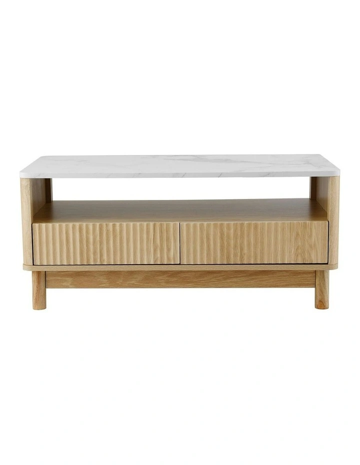 Drawer Shelf Marble Effect Coffee Table in Wood/White image 2