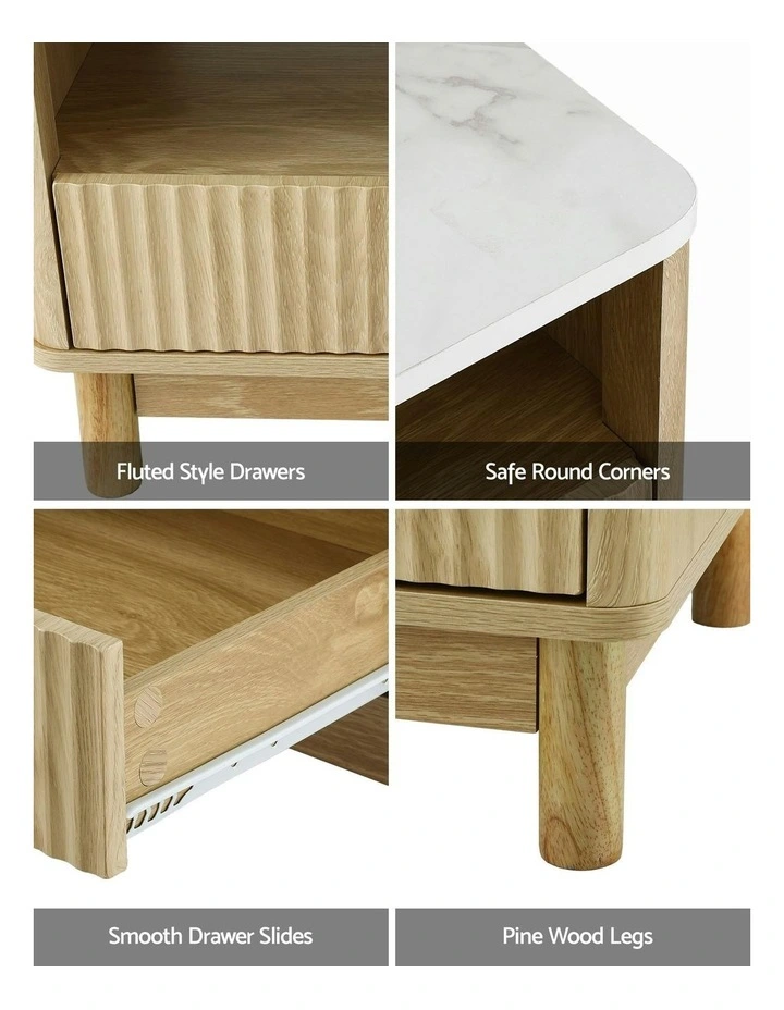 Drawer Shelf Marble Effect Coffee Table in Wood/White image 6