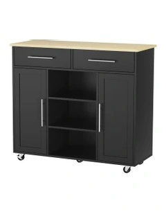 Storage Drawer Kitchen Island Cart 100cm in Black