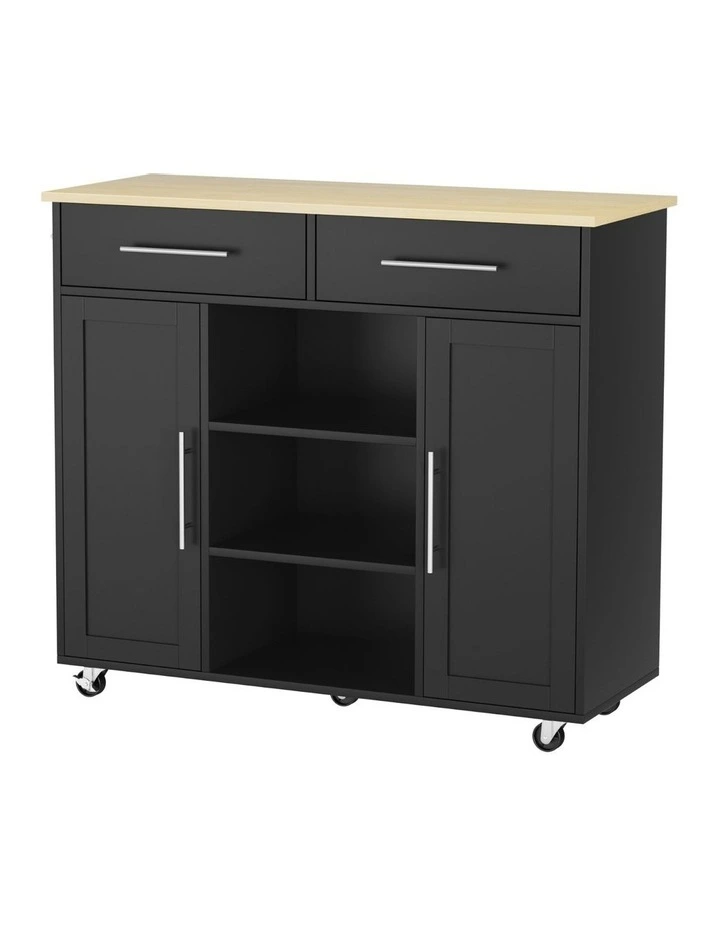 Storage Drawer Kitchen Island Cart 100cm in Black image 1