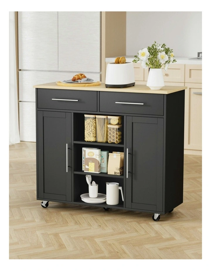 Storage Drawer Kitchen Island Cart 100cm in Black image 3