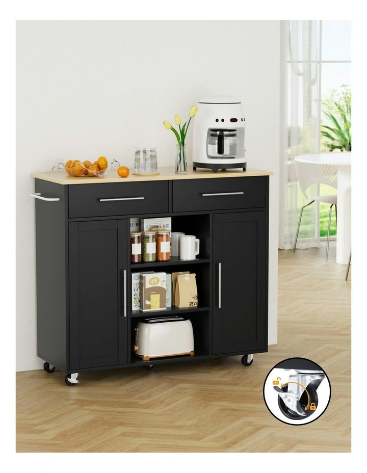 Storage Drawer Kitchen Island Cart 100cm in Black image 5