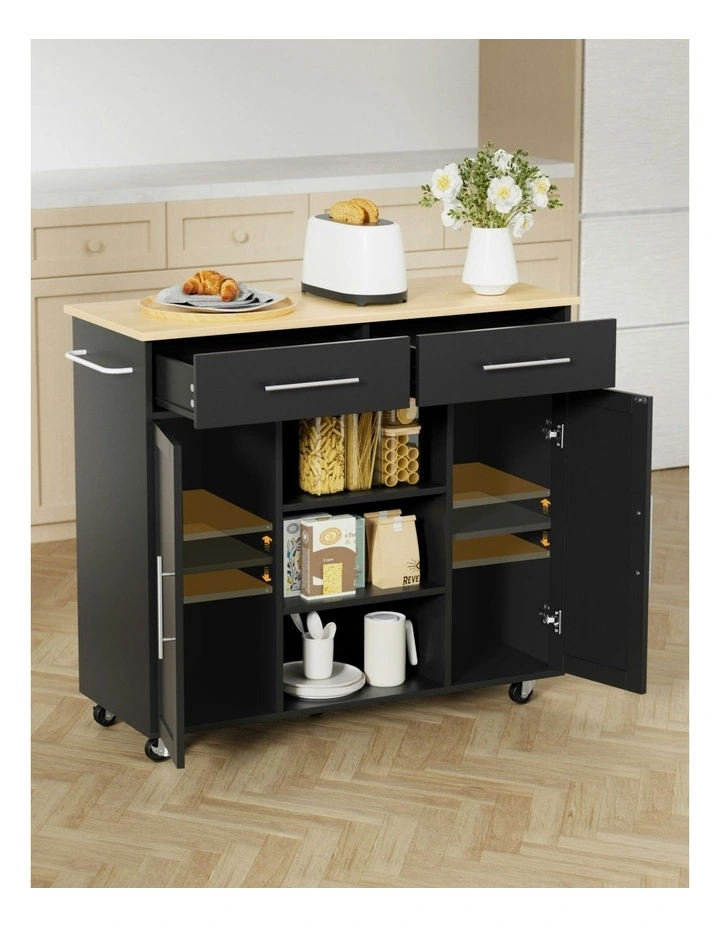 Storage Drawer Kitchen Island Cart 100cm in Black image 6