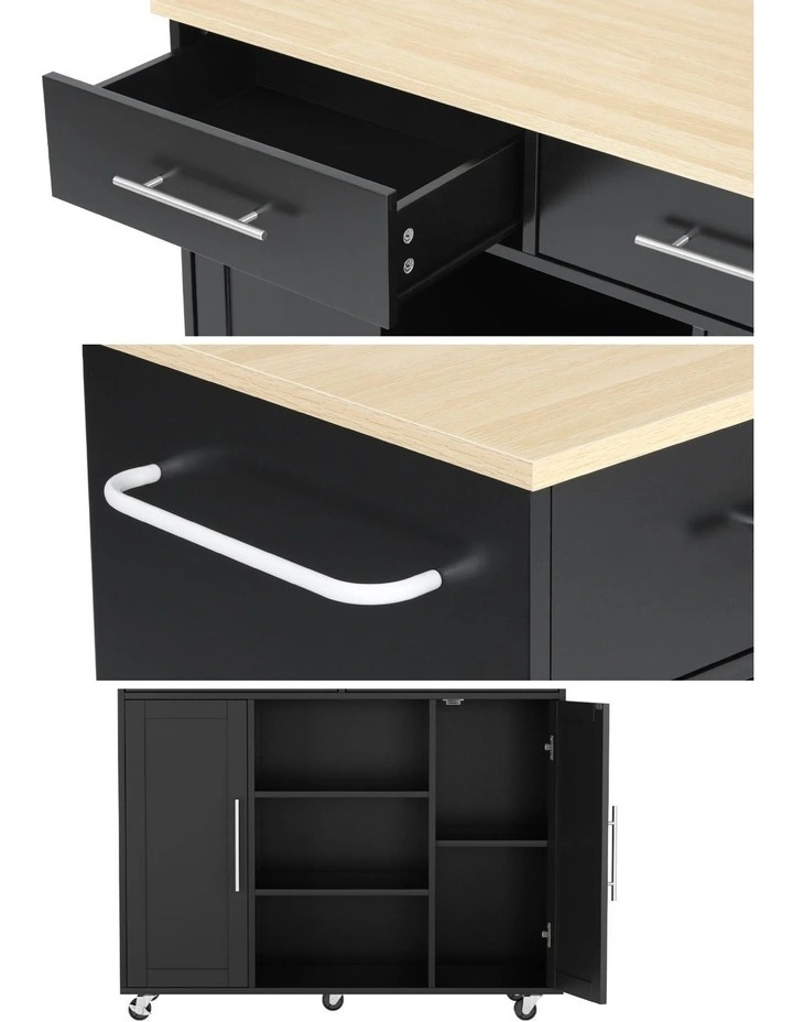 Storage Drawer Kitchen Island Cart 100cm in Black image 7