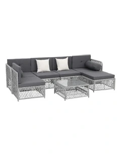 6 Seater Outdoor Sofa Set 7 Pieces in Grey