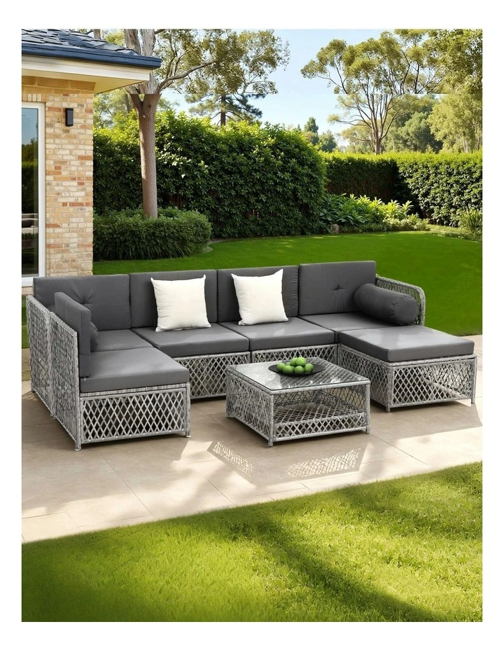 6 Seater Outdoor Sofa Set 7 Pieces in Grey image 3