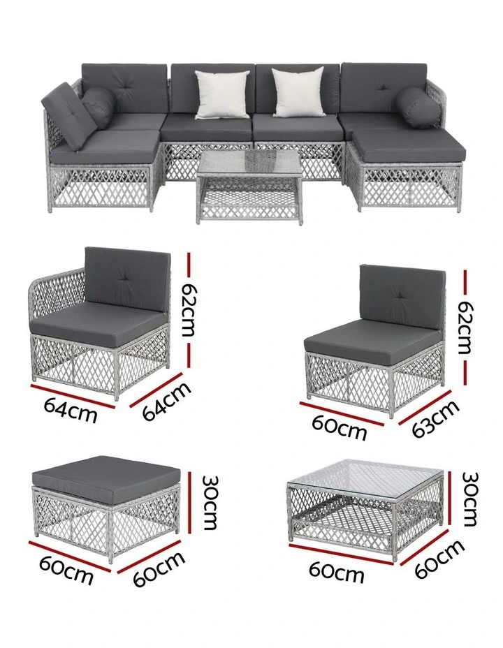 6 Seater Outdoor Sofa Set 7 Pieces in Grey image 4