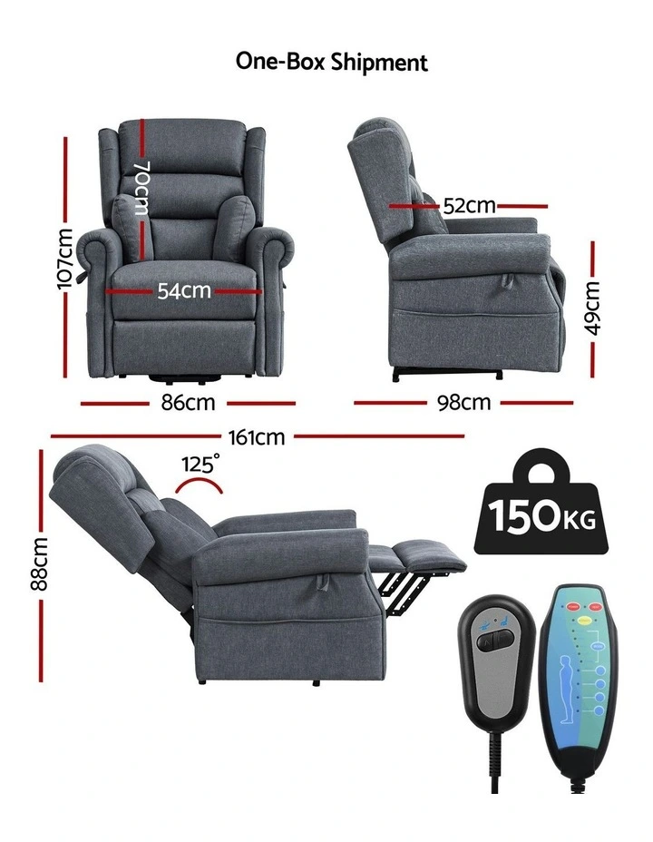 Electric Recliner Chair Power Lift Massage Heated Recliner Sofa in Grey image 4