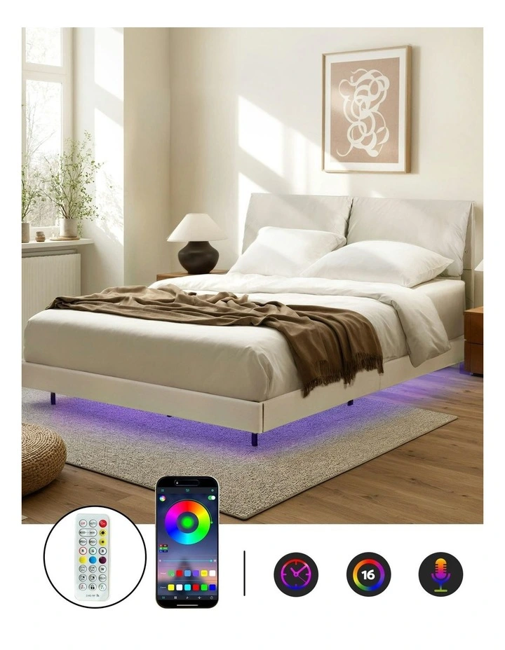RGB LED Double Bed Frame in White image 5