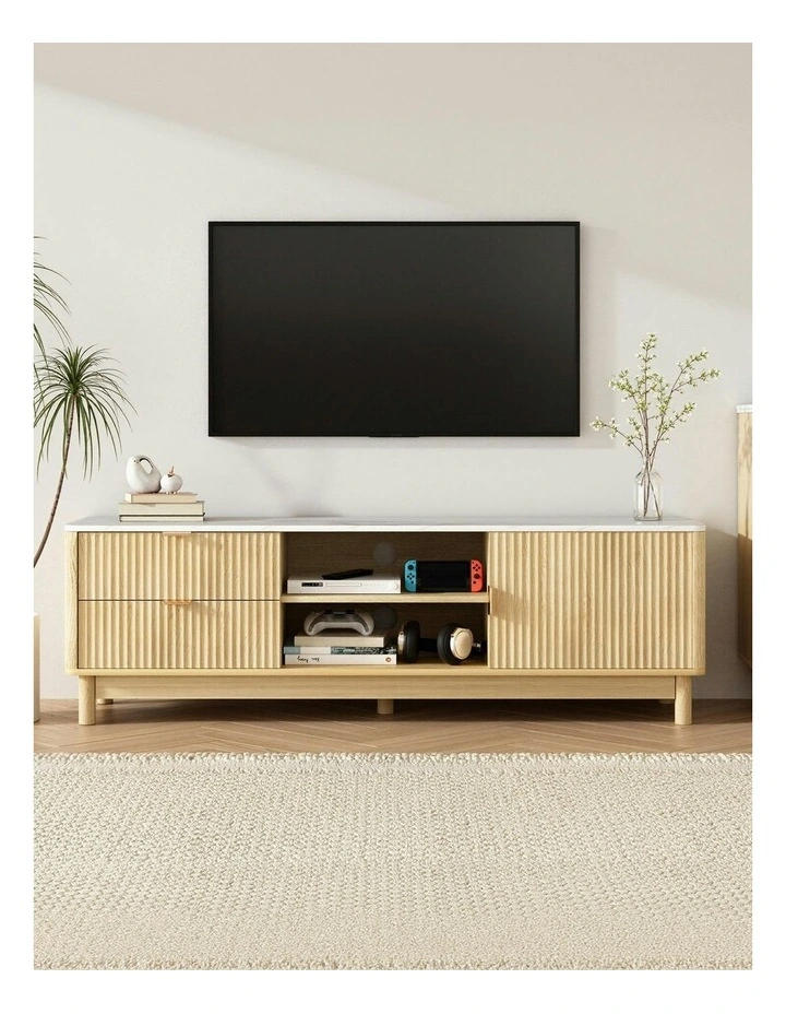 Entertainment Unit Storage Drawer Shelf 150cm in Pine image 3
