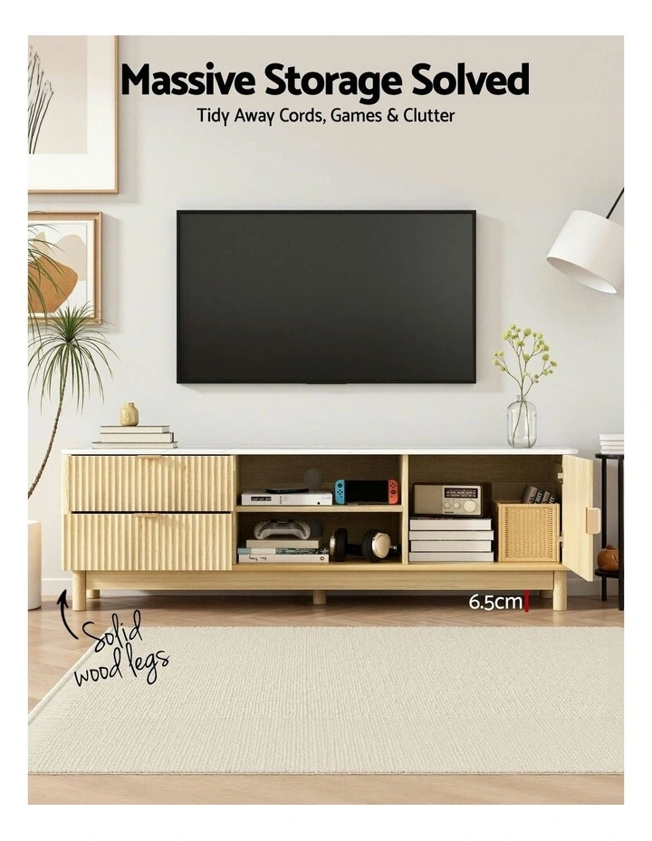 Entertainment Unit Storage Drawer Shelf 150cm in Pine image 5