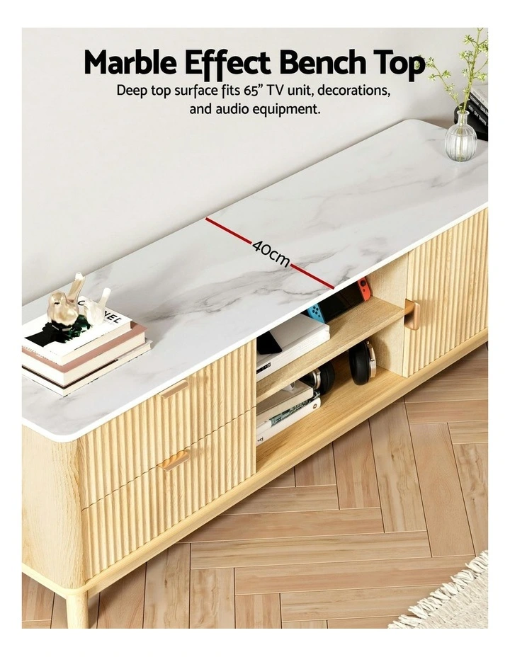 Entertainment Unit Storage Drawer Shelf 150cm in Pine image 6
