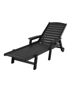 Sun Lounge Beach Chair With Wheels in Black