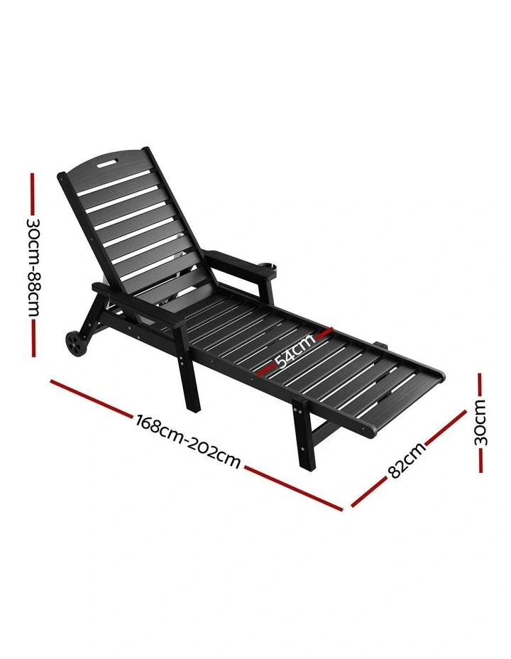 Sun Lounge Beach Chair With Wheels in Black image 4