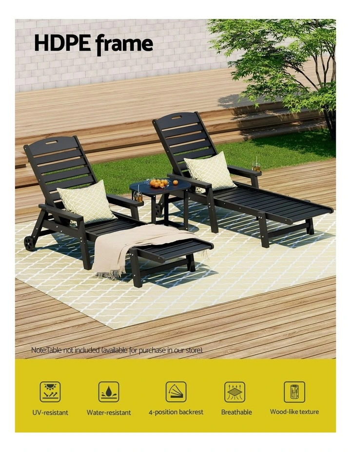 Sun Lounge Beach Chair With Wheels in Black image 5