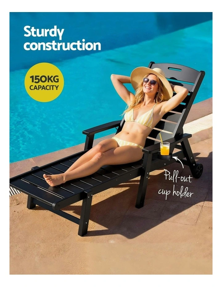 Sun Lounge Beach Chair With Wheels in Black image 6