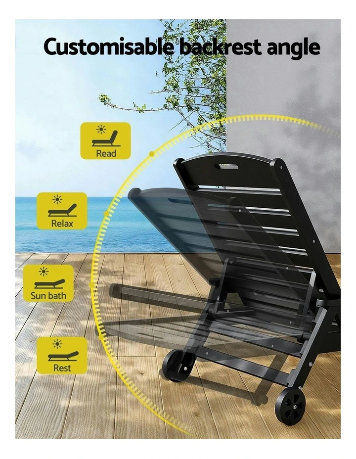 Sun Lounge Beach Chair With Wheels in Black image 7