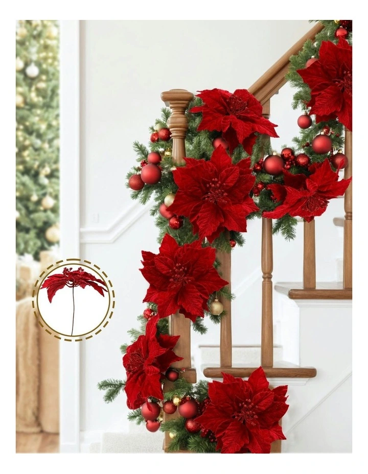Christmas Tree Flowers Set 14Pieces in Red image 6
