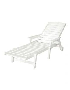 HDPE Patio Outdoor Furniture with Wheels Sun Lounge Beach Chair in White