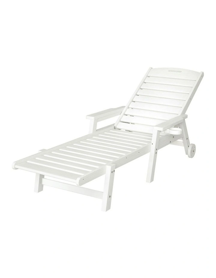 HDPE Patio Outdoor Furniture with Wheels Sun Lounge Beach Chair in White image 1