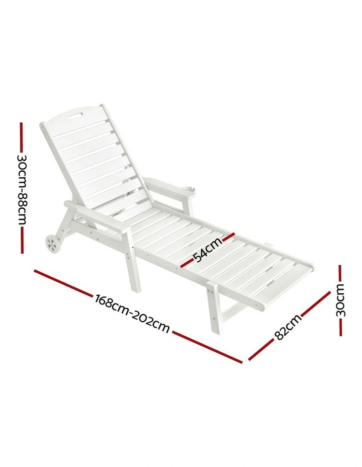 HDPE Patio Outdoor Furniture with Wheels Sun Lounge Beach Chair in White image 4