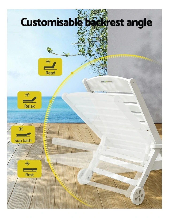 HDPE Patio Outdoor Furniture with Wheels Sun Lounge Beach Chair in White image 7