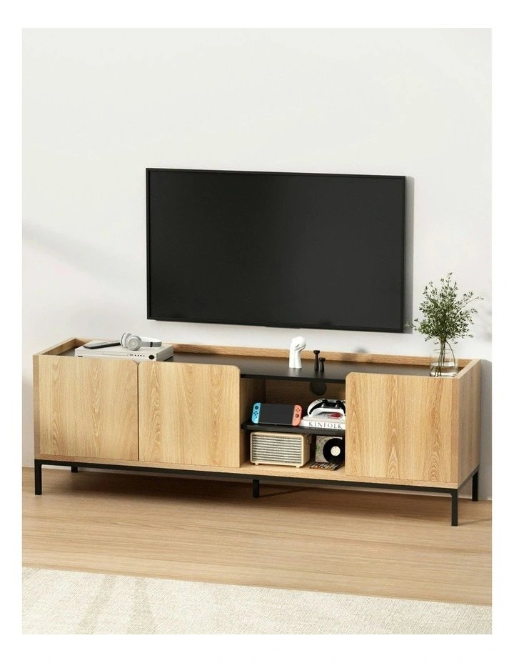Entertainment TV Unit Storage Cabinet Shelf 160cm in Pine image 3