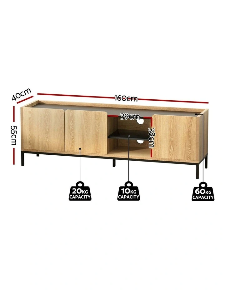 Entertainment TV Unit Storage Cabinet Shelf 160cm in Pine image 4